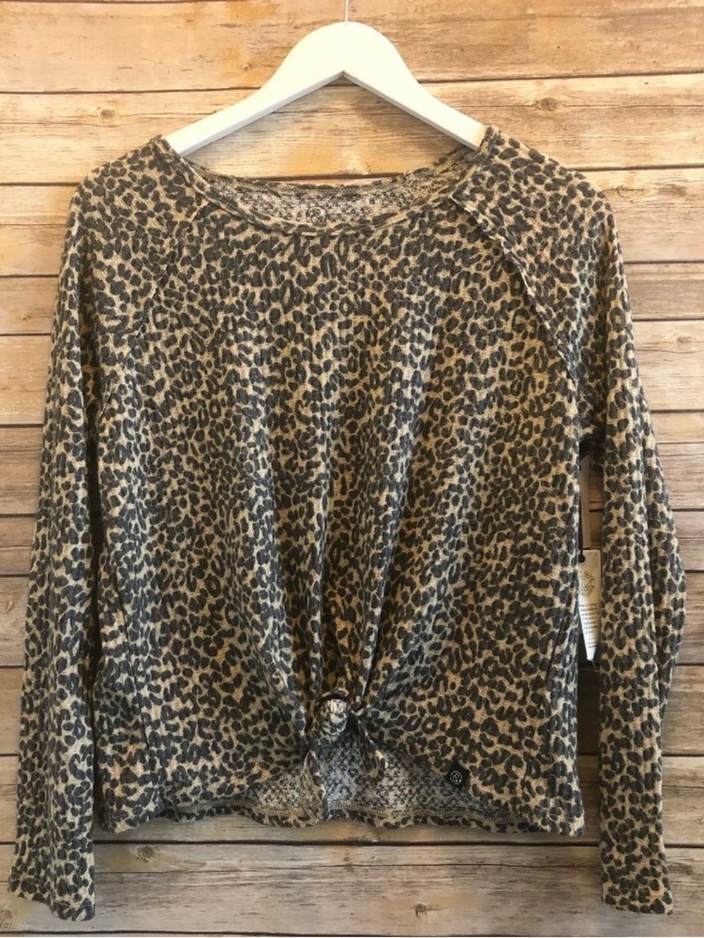 Leopard Print Long Sleeve Knot Front Top - Brown